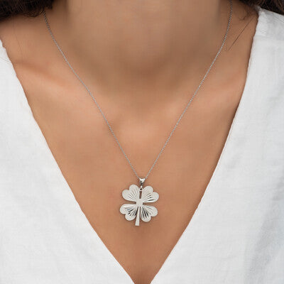 Silver Four Leaf Clover Women's Necklace, 925 Sterling Silver Necklace