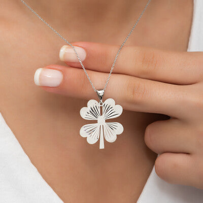 Silver Four Leaf Clover Women's Necklace, 925 Sterling Silver Necklace