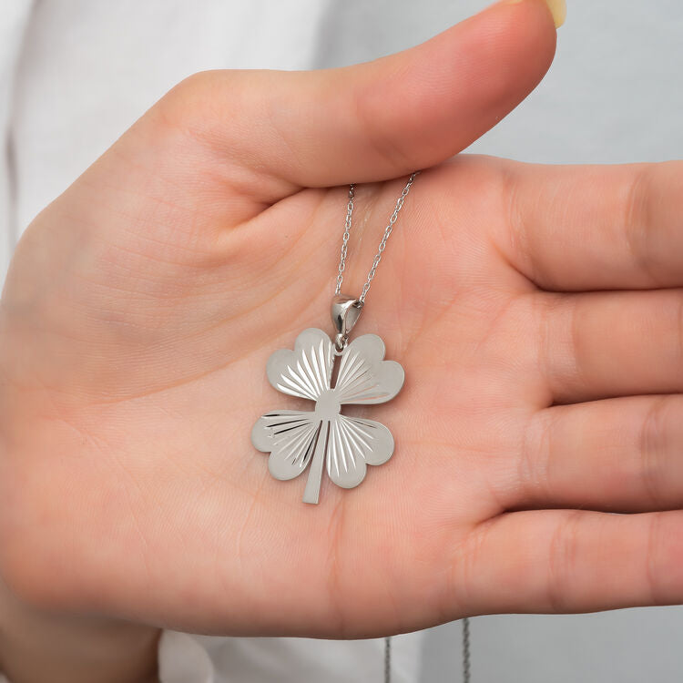 Silver Four Leaf Clover Women's Necklace, 925 Sterling Silver Necklace