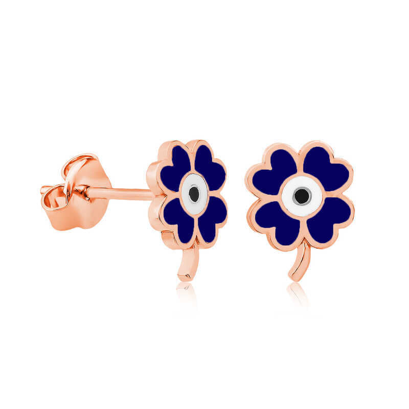 Silver Phosphorescent Navy Blue Clover Earrings, 925 Sterling Silver