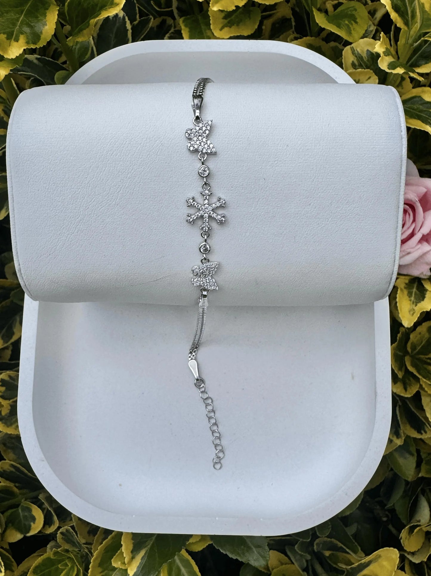 Snowflake Butterfly Motif Silver Bracelet, 925 Sterling Silver Bracelet