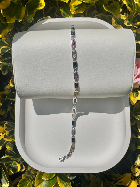 Waterway Colored Stone Silver Bracelet, 925 Sterling Silver Bracelet